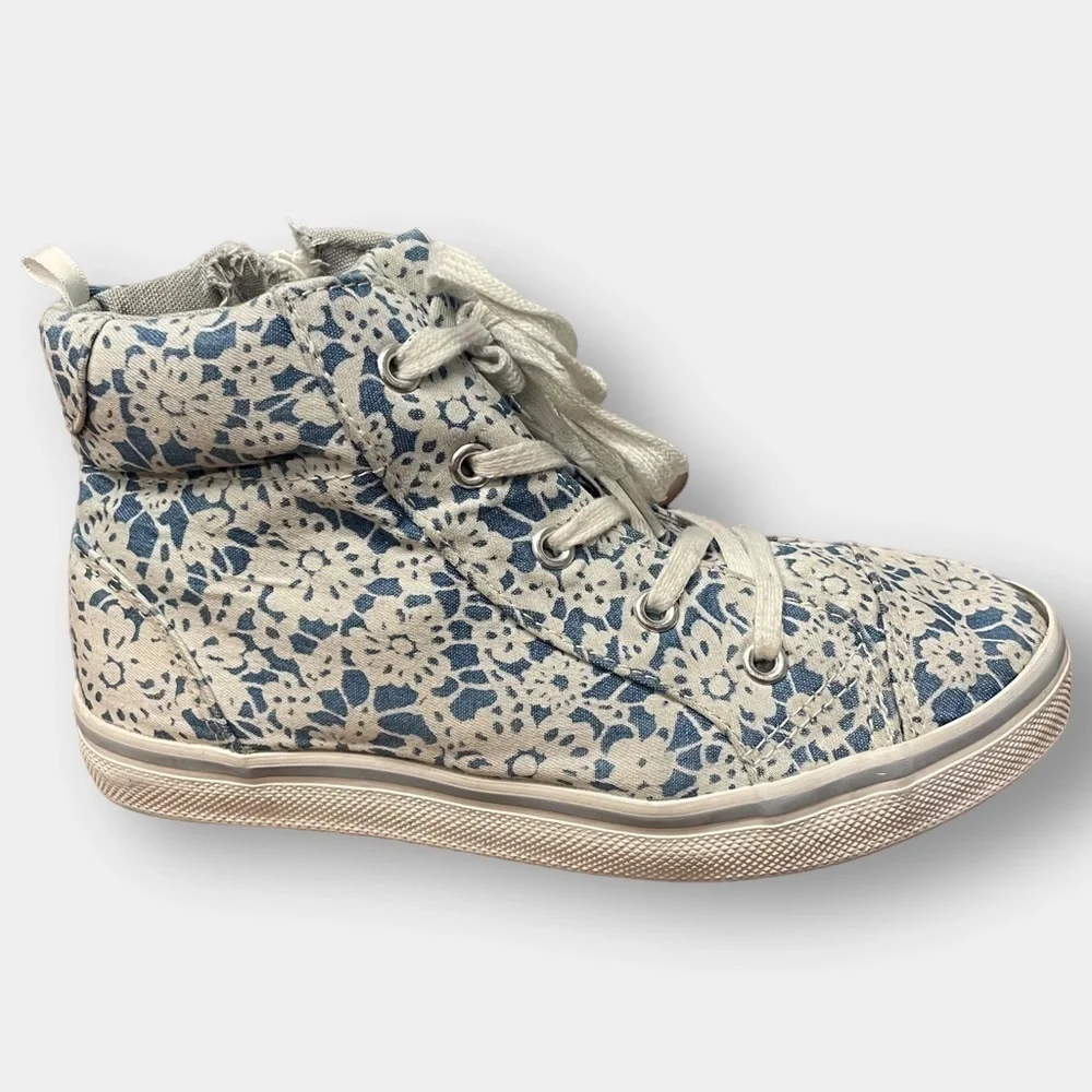 Floral High Top Inner Zip Sneakers High Top White Blue Size 1.5 Girl's